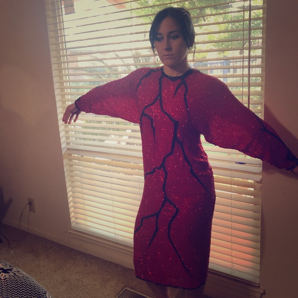 Red and Black beaded sequined dress